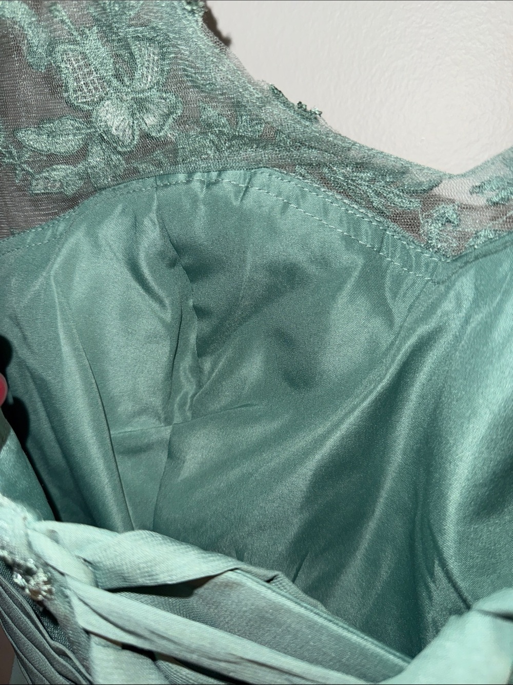 Sage Green Lace & Chiffon High-Low Evening Dress - Picture 7 of 7